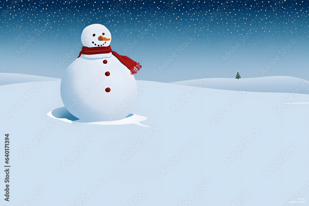 Obraz premium Vector Illustration of a Christmas Landscape with Snowman