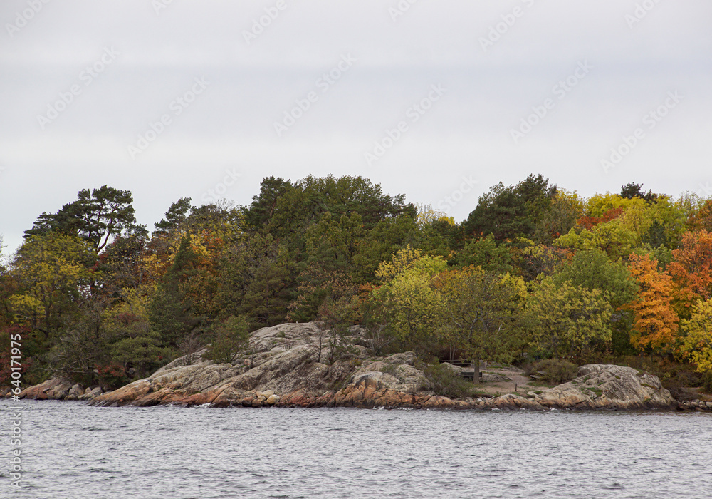 Scenic view of a island in archipelago during autumn Scenic view of a island in archipelago during autumn