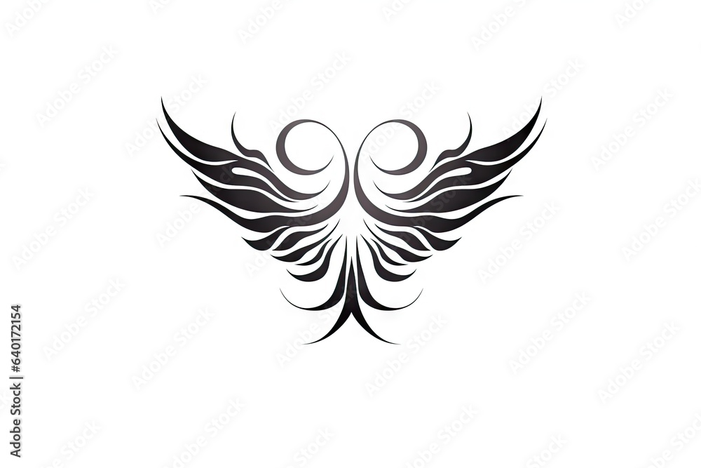 Obraz premium Heavenly soar. Black angelic winged on white background isolated. Eagle flight. Emblem of power and majesty. Skyward bound. Symbolic feathers in art