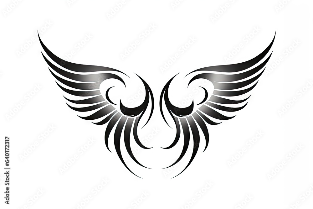 Heavenly soar. Black angelic winged on white background isolated. Eagle flight. Emblem of power and majesty. Skyward bound. Symbolic feathers in art