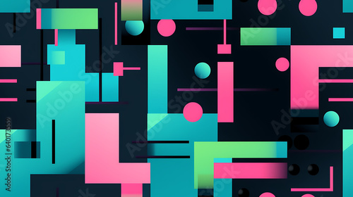 Tech style with Blue, pink and black colors, abstract, flat design, minimalistic - Seamless tile. Endless and repeat print.
