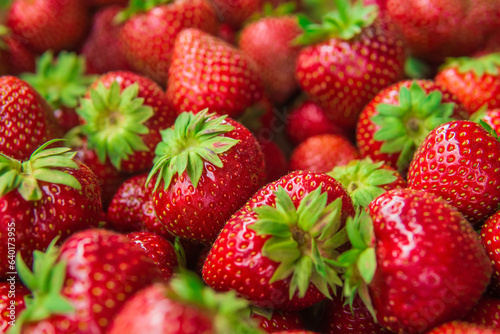 picked fresh ripe strawberries close up