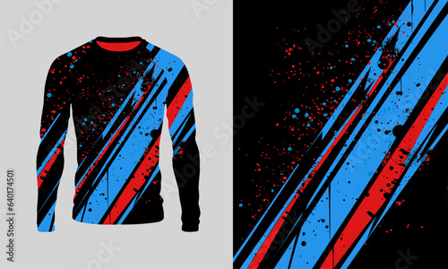 Long sleeve jersey red blue black grunge texture for extreme sportwear, racing, cycling, football, motocross, travel. Vector background.