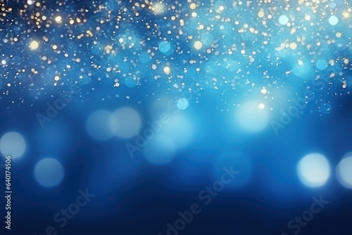Abstract blue background with bokeh and highlights, festive backdrop. AI generative.
