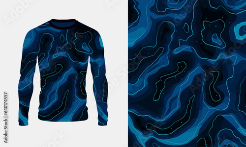 Long sleeve jersey topographic lines texture for extreme sport, racing, gym, cycling, training, motocross, travel. Vector backdrop