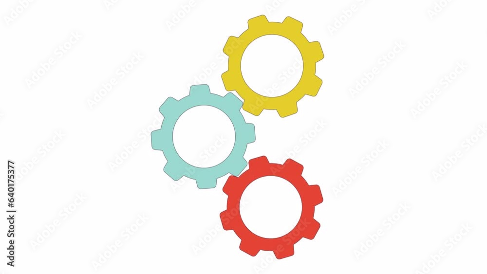 Rotating gears line 2D object animation. Engine cogs in motion flat color cartoon 4K video, alpha channel. Industrial machine parts. Industry progress. Cogwheels animated item on white background Rotating gears line 2D object animation. Engine cogs in motion flat color cartoon 4K video, alpha channel. Industrial machine parts. Industry progress. Cogwheels animated item on white background