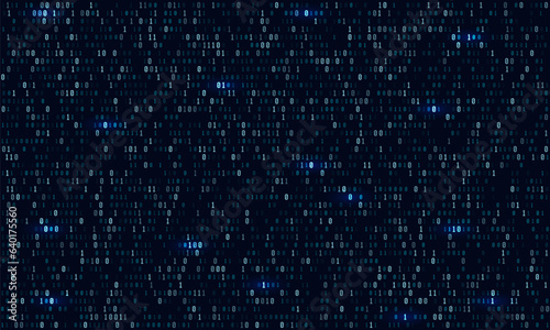Binary computer code. Cyber background constructed with numbers one and zero. Abstract visualization of programming. Vector illustration.
