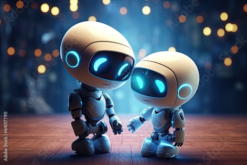 cute little robot couple friends illustration