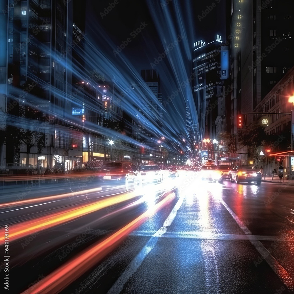 motion cars on street, night view, moving cars on city