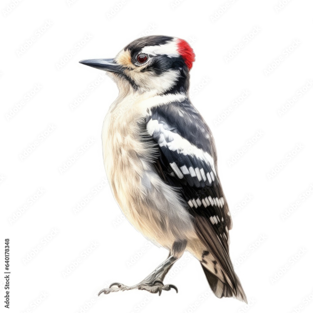 Fototapeta premium Downy woodpecker bird isolated on white