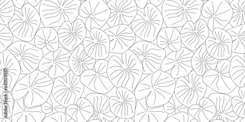 Leaves pond surface seamless pattern. Line drawing foliage texture. Botanical repeated ornament. Plants vector illustration for textile, fabric, background, wallpaper, packaging. 