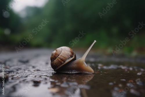 a snail walking in the mud