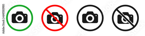 No camera, no shooting sign. Allowed camera, allowed shooting. recording area Printable stickers. Vector. Isolated on white background.
