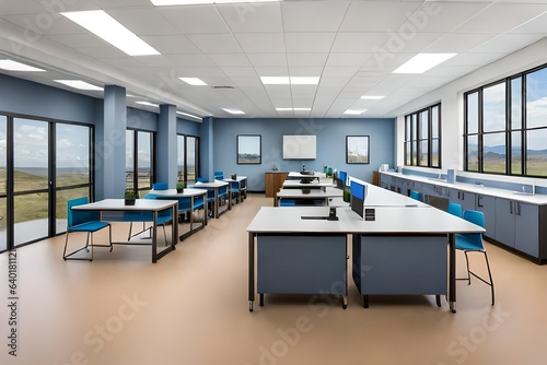 Science lab classroom in a recently renovated and upgraded rural high school © ra0