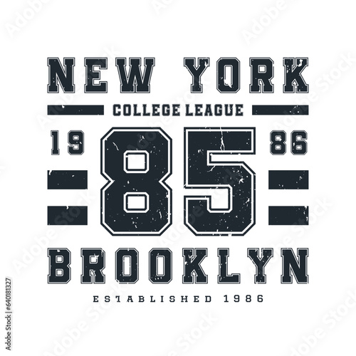 New York, Brooklyn t-shirt design. T-shirt print design in American college style. Athletic typography for tee shirt print in university and college style. Vector
