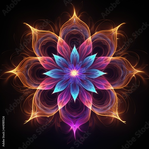 Fantastic flower drawn with neon glowing lines. Psychedelic art