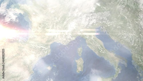 Zoom in from space and focus on Monte-Carlo, Monaco. 3D Animation. Background for travel intro. Elements of this image furnished by NASA