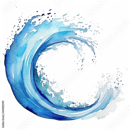 This abstract watercolor illustration captures the power and dynamism of the ocean, depicting a swirling wave in vivid colors that captivate the viewer