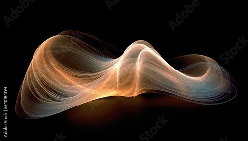 Rotating neon rays on a black background, long time exposure motion blur effect.