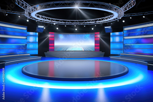 Vibrant TV Studio Set with Live News Network Setup