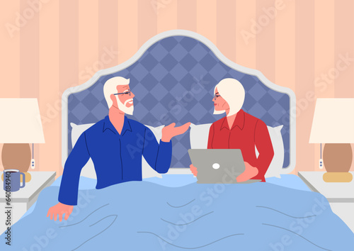 Elderly couple relaxing in bed having a conversation, intimacy, connection, and lifelong companionship concept