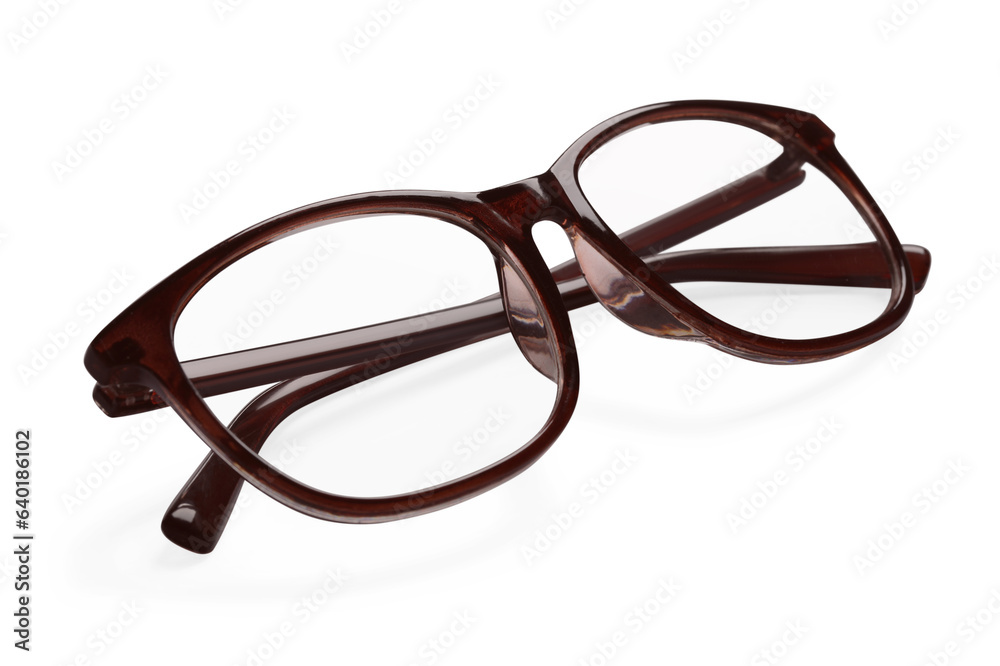 Stylish glasses with brown frame isolated on white Stylish glasses with brown frame isolated on white
