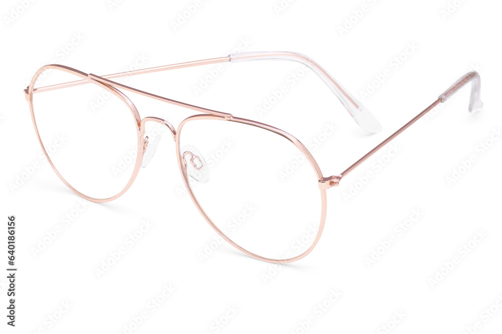 Stylish glasses with metal frame isolated on white Stylish glasses with metal frame isolated on white