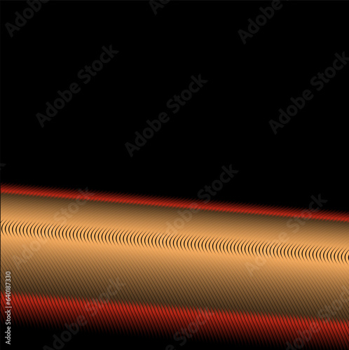 Below, against a black background, a ribbed surface with a scarlet edge glows brightly in gold.