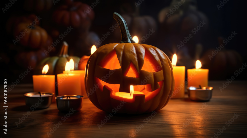 Scarry halloween Pumpkin on a wooden background