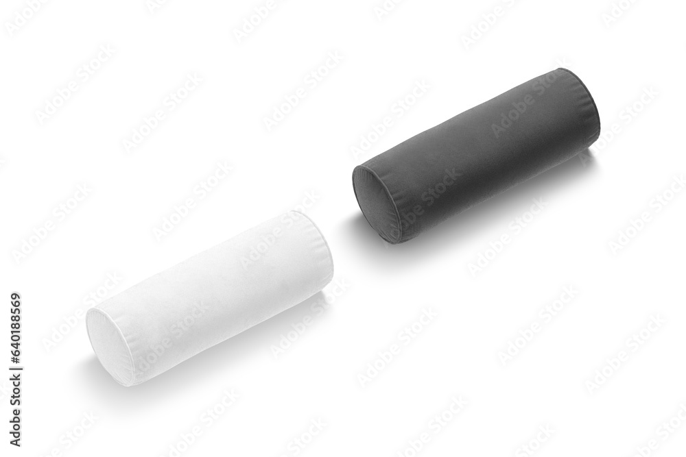 Fototapeta premium Blank black and white bolster pillow mockup, side view
