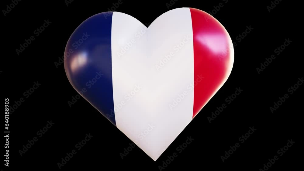 Beating heart shaped, France Flag. 4K Loopable 3D Illustration video