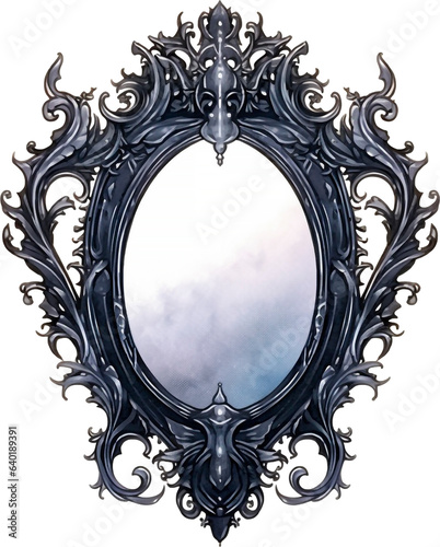 Victorian gothic style frame dark watercolor illustration. Invitation or card design.