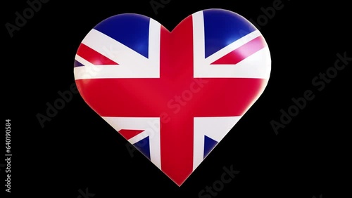 Beating heart shaped, United Kingdom Flag. 4K Loopable 3D Illustration video photo