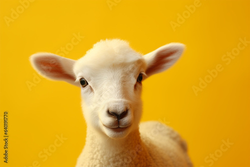 a small and cute lamb  yellow background