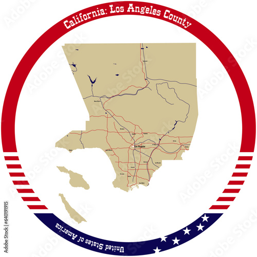 Map of Los Angeles County in California, USA arranged in a circle.