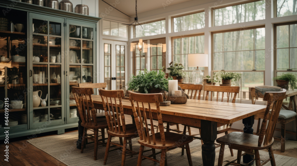Classic dining room in rustic and contemporary style