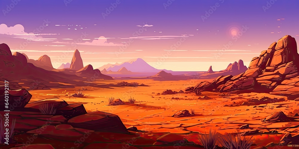 Cartoon game background of deserts and canyons 