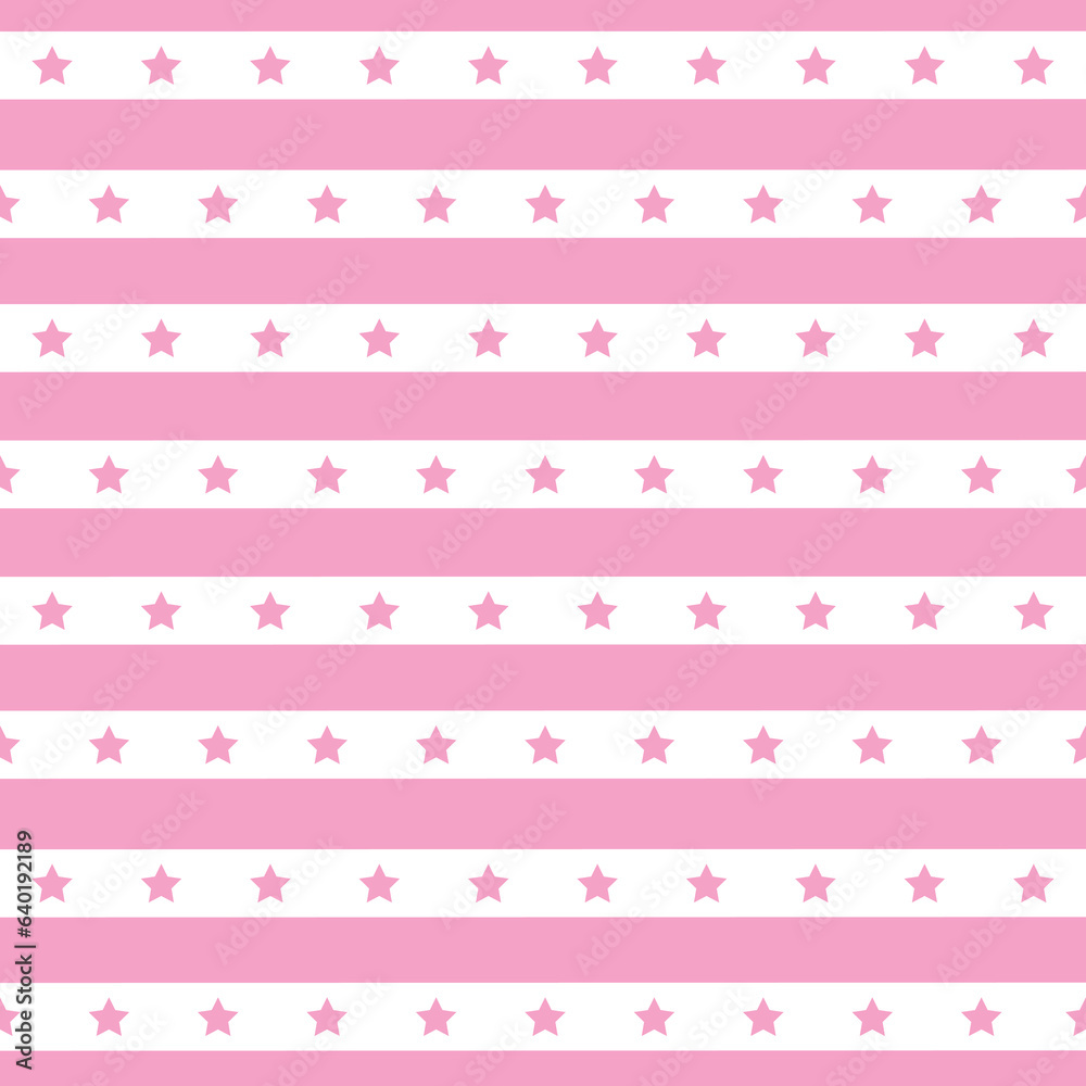 Striped pattern with a star. Pink texture Seamless vector stripes. Horizontal parallel stripes. Fabric for wrapping wallpaper. Textile sample. Abstract geometric background. bright pink simple. barbie