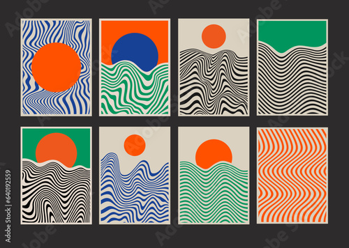 Cool Abstract Bauhaus Geometric Art Posters. Mid-Century Modern Minimalist Backgrounds. Cool Trendy Shapes.