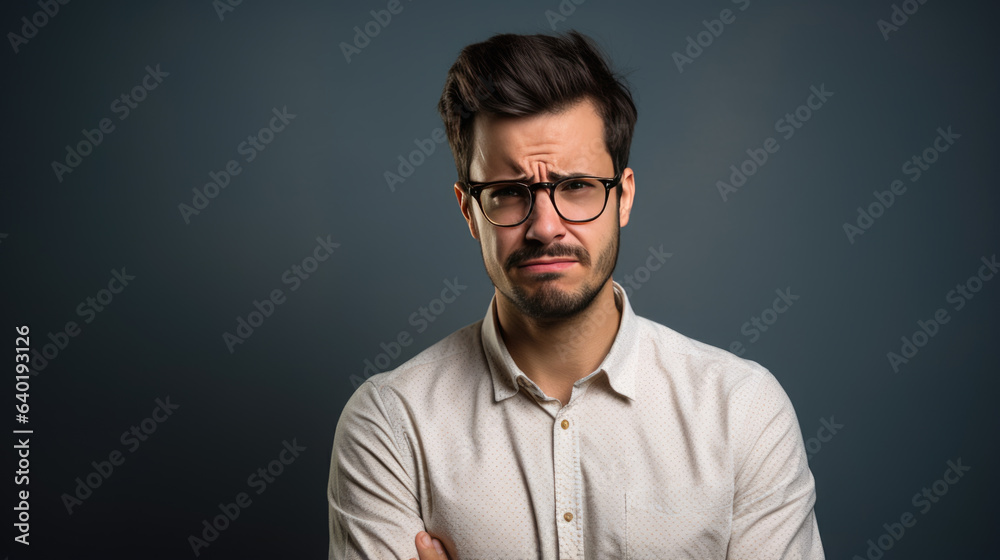Depressed man in casual clothes crying on dark background Depressed man in casual clothes crying on dark background