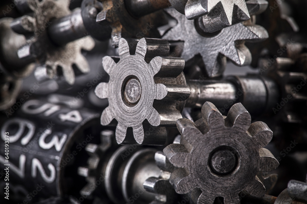 Metal gears and cogs mechanism with numbers Metal gears and cogs mechanism with numbers