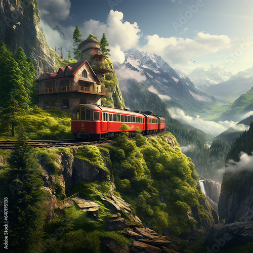 Train in the Mountains Generative AI artwork 