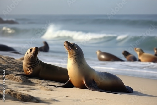 a group of seals on the beach