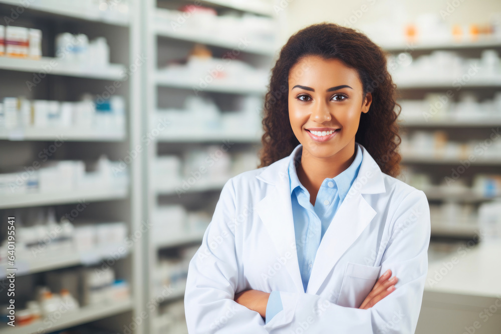 Competent Female Pharmacist Tending to Patients