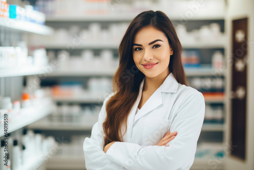 Beautiful Pharmacist Expertly Serving Customers in Store