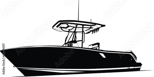 One color fishing boat vector, motorboat vector.