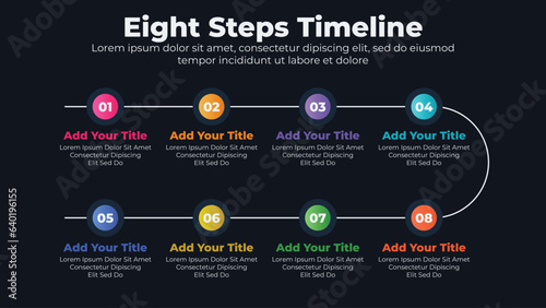 Circular timeline infographics template with 8 steps