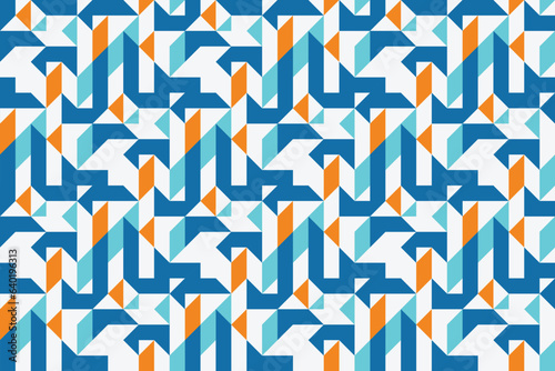 Geometric seamless pattern with blue and orange color. Simple regular background.