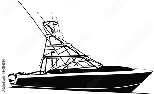 One color fishing boat vector, motorboat vector.