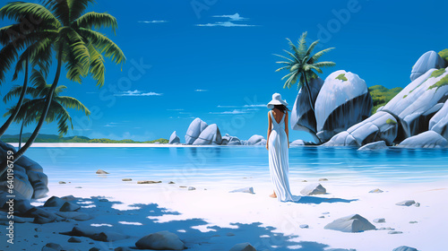 Illustration of a beautiful tropical island with a beach and palm trees